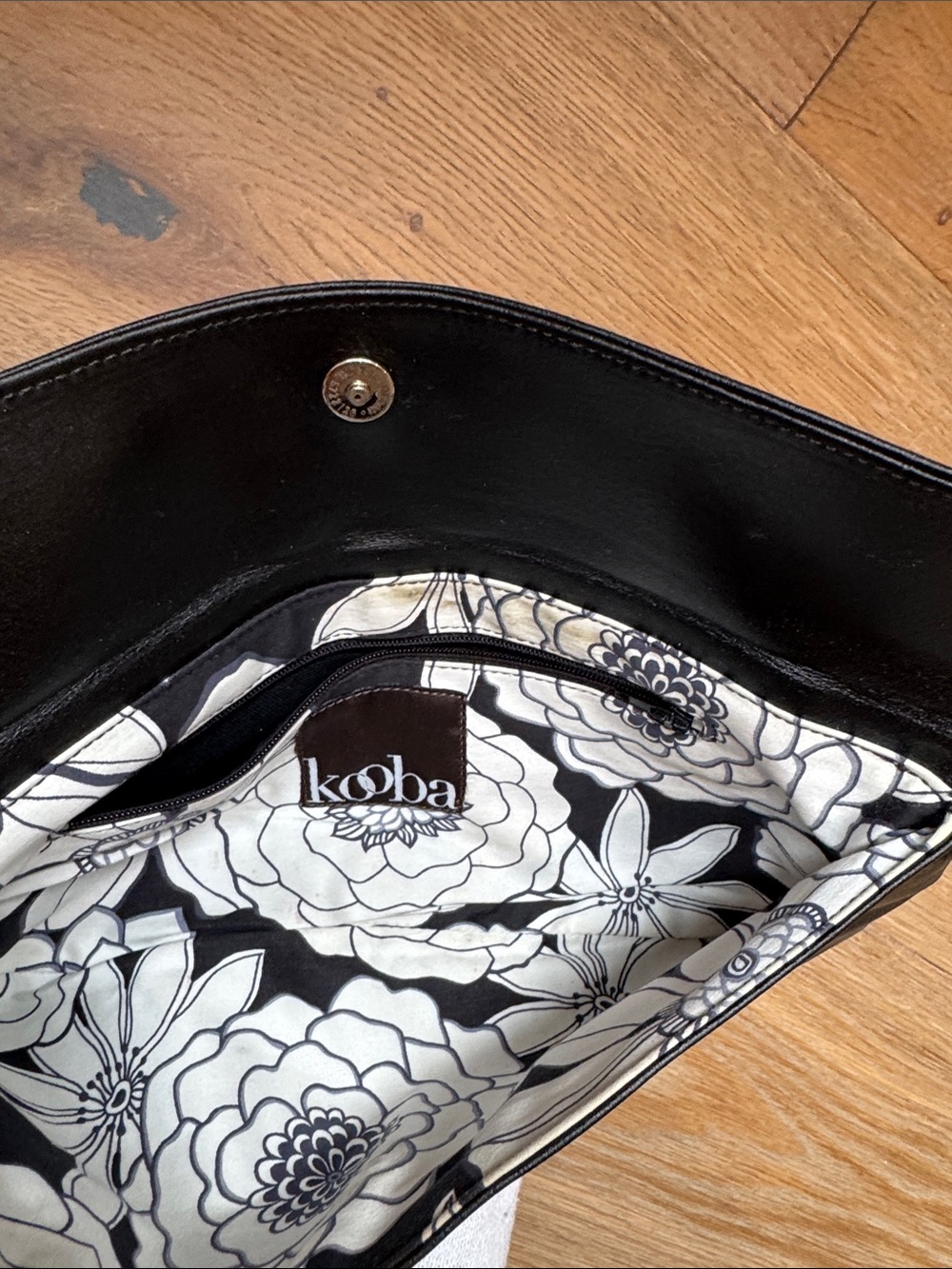 Kooba Black Leather Wristlet Clutch with Silver Ring - Picture 3 of 3
